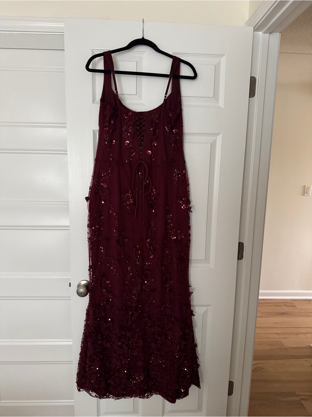 Oh Polly Burgundy Sequin Floral Maxi Dress - Picture 2 of 2